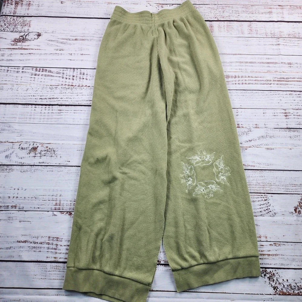 Boys Lie Don't Say It Darling MM Pants Womens S Olive Thermal Wide Leg Graphic